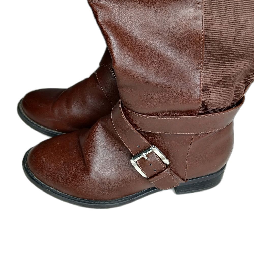 Torrid Knee Riding Boot Brown Buckle Wide Calf Size 7W - Picture 9 of 16